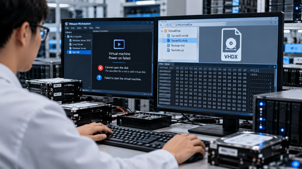 VMware 가상머신에서 사용하던 VMDK 파일에 접근할 수 없고 가상머신이 정상적으로 부팅되지 않는 문제가 발생했습니다.