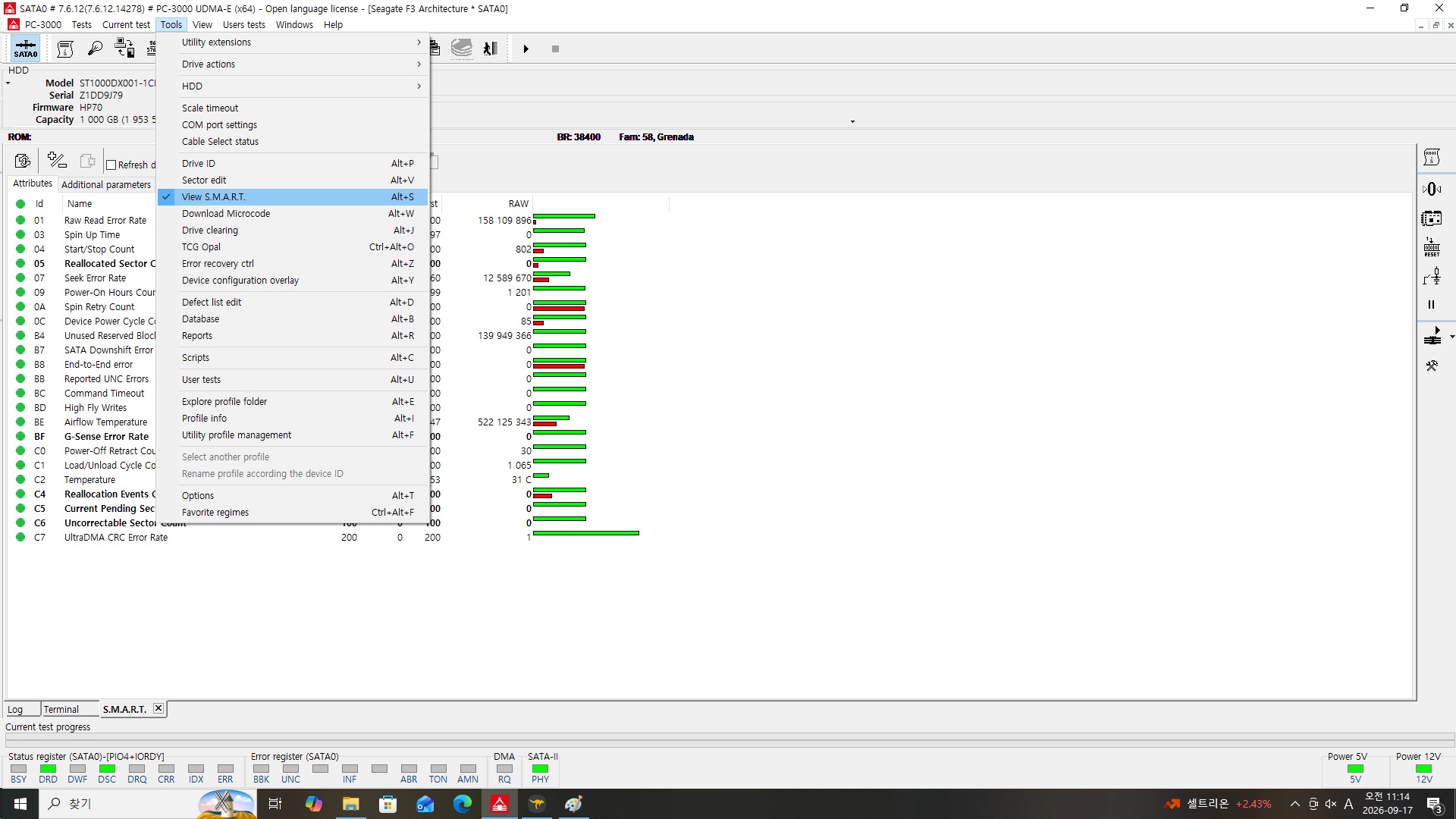 pc3000 check smart values