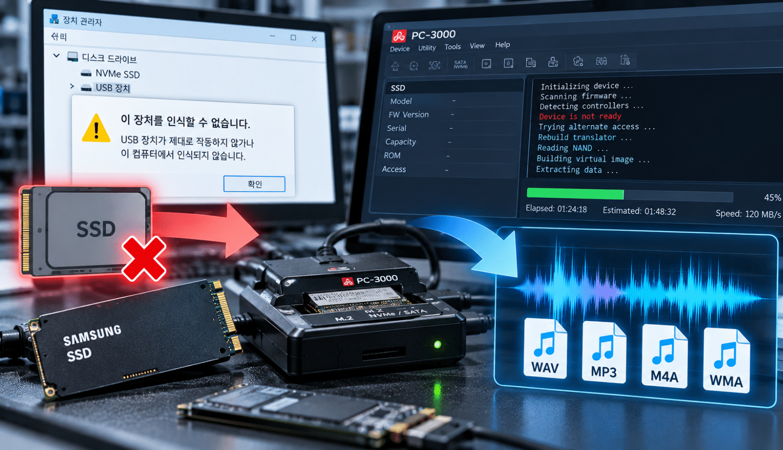 인식되지 않는 SSD에서 녹음파일 복구