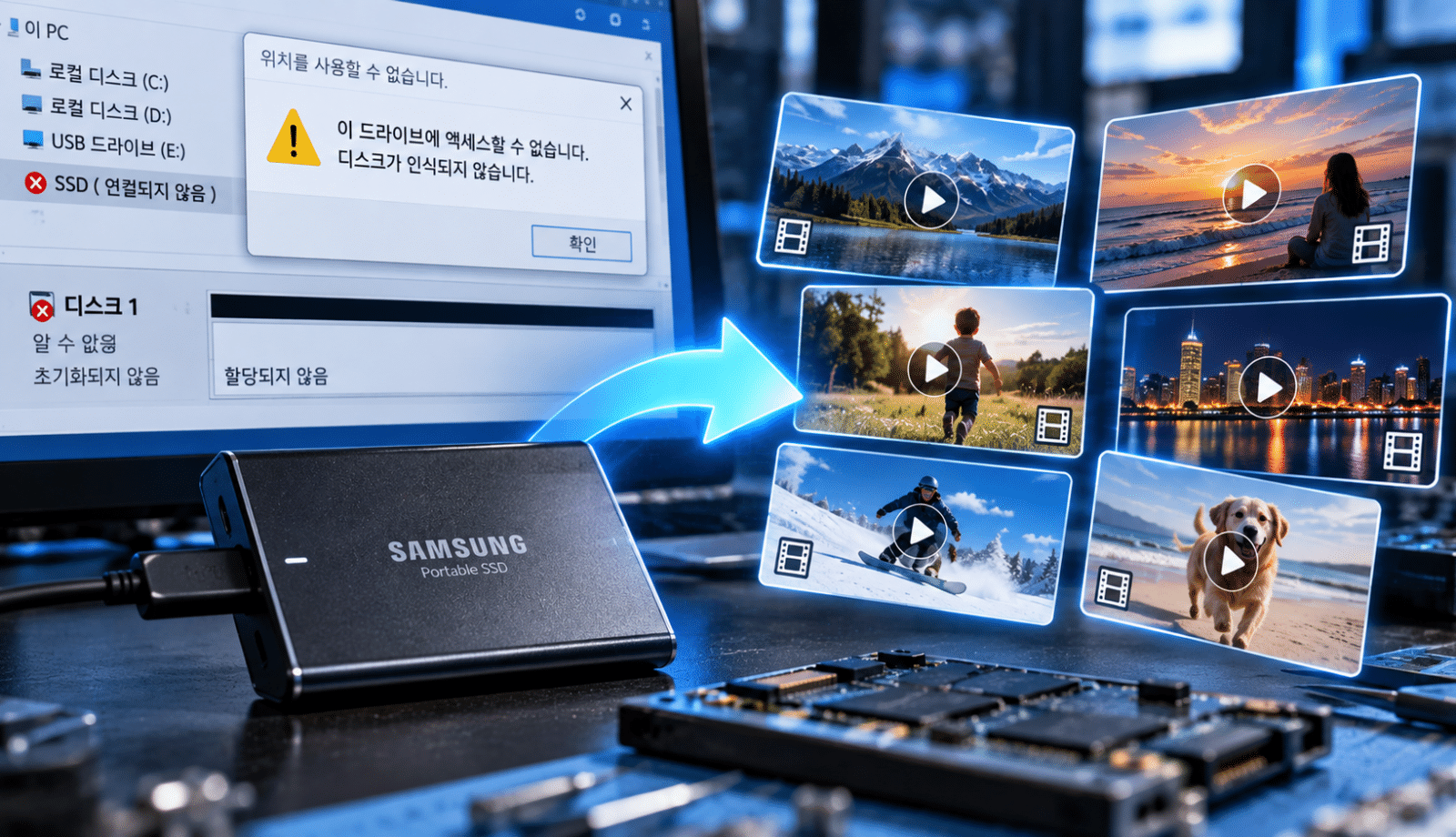 인식되지 않는 SSD에서 동영상 데이터 복구
