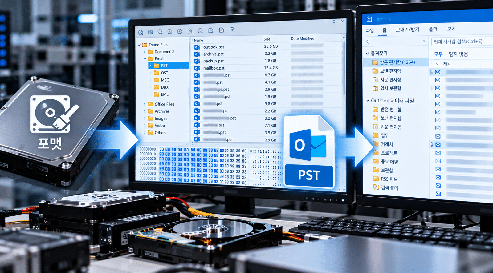 포맷 후 삭제된 Outlook PST 복구